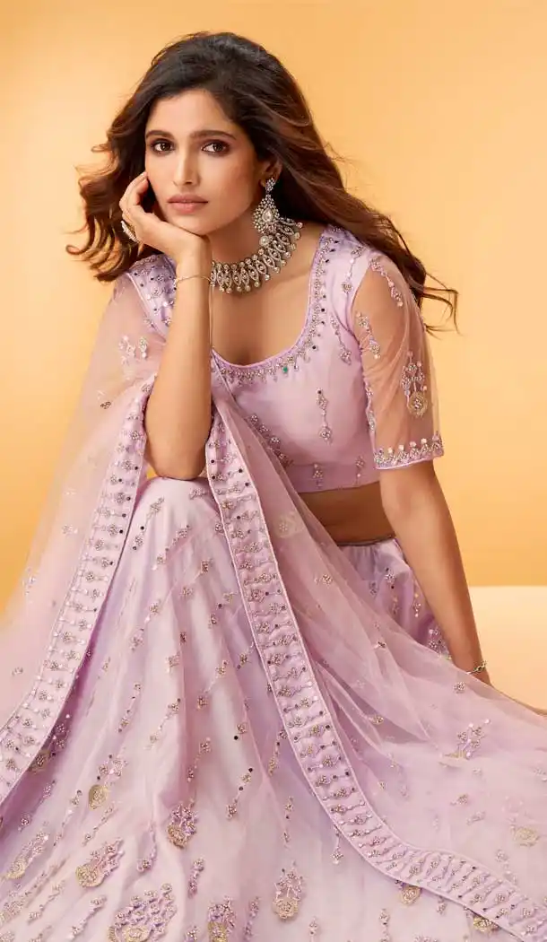 Levender Color Net Designer Bridal Wedding Wear Lehenga Choli -1128127670