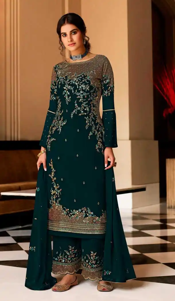 Rama Color Georgette Designer Embroidered Pakistani Palazzo Suit -1132127693