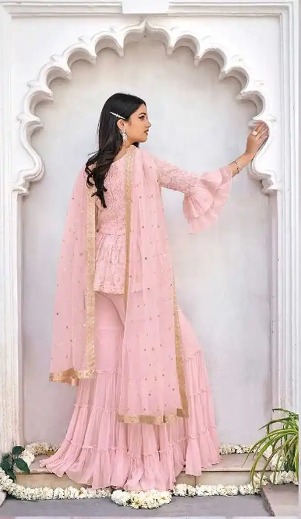 Baby Pink Color Viscose Georgette Heavy Designer Pakistani Sharara Suit -1137127724