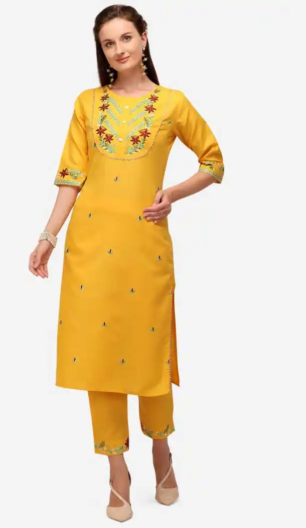 Yallow Color Cotton Designer Party Wear Readymade Kurti -1138127728