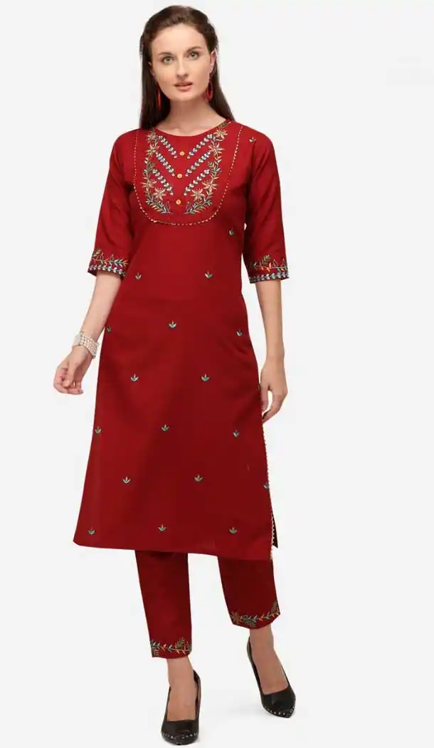 Red Color Cotton Designer Party Wear Readymade Kurti -1138127730