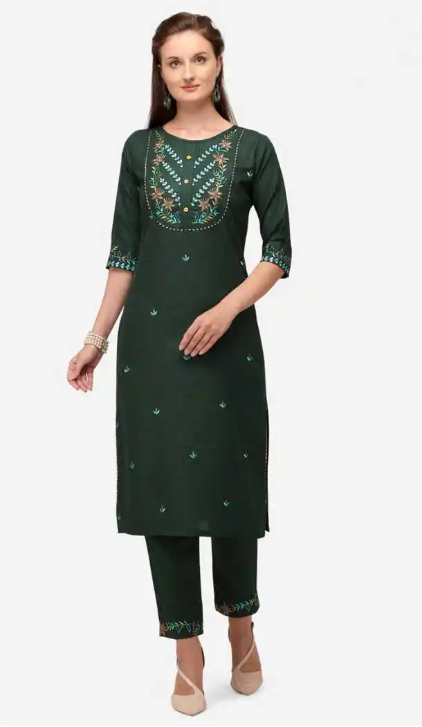 Mehendi Green Color Cotton Designer Party Wear Readymade Kurti -1138127731