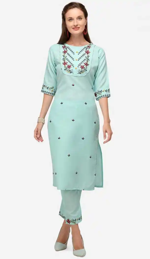 Sky Blue Color Cotton Designer Party Wear Readymade Kurti -1138127732