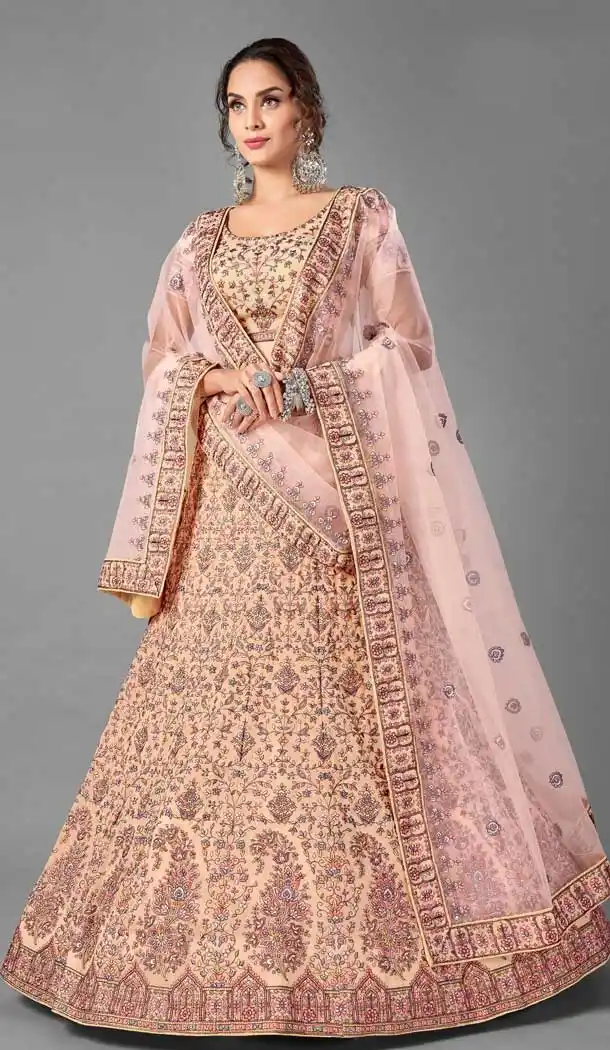 Peach Color Georgette Designer Bridal Wedding Wear Lehenga Choli -1142127779