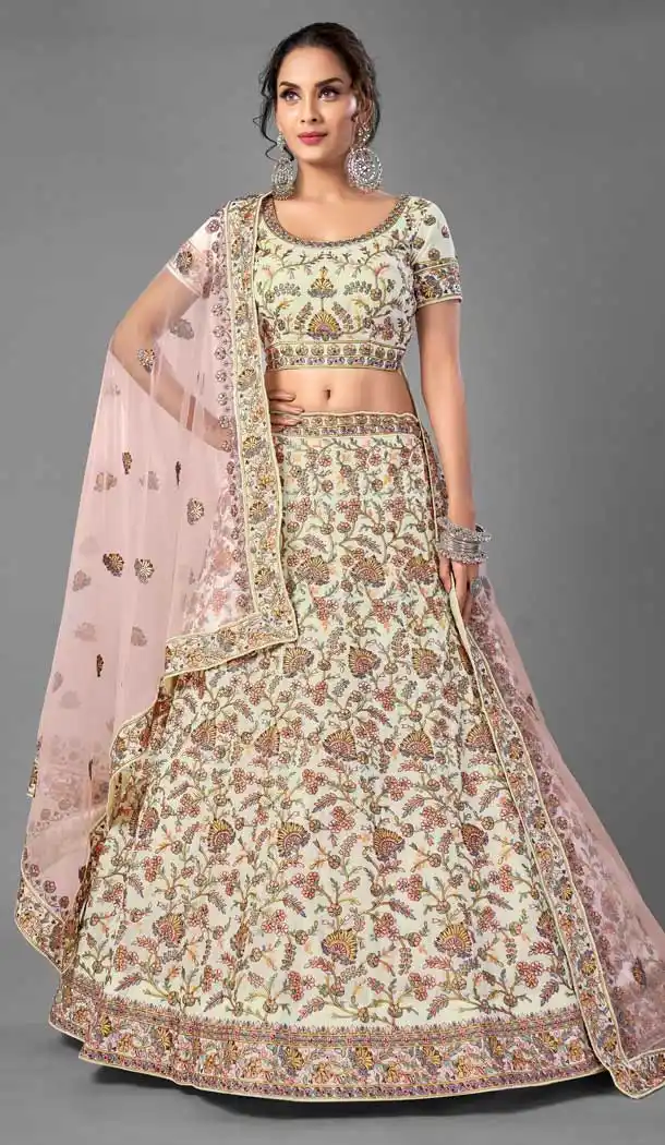 Off White Color Georgette Designer Bridal Wedding Wear Lehenga Choli -1142127780