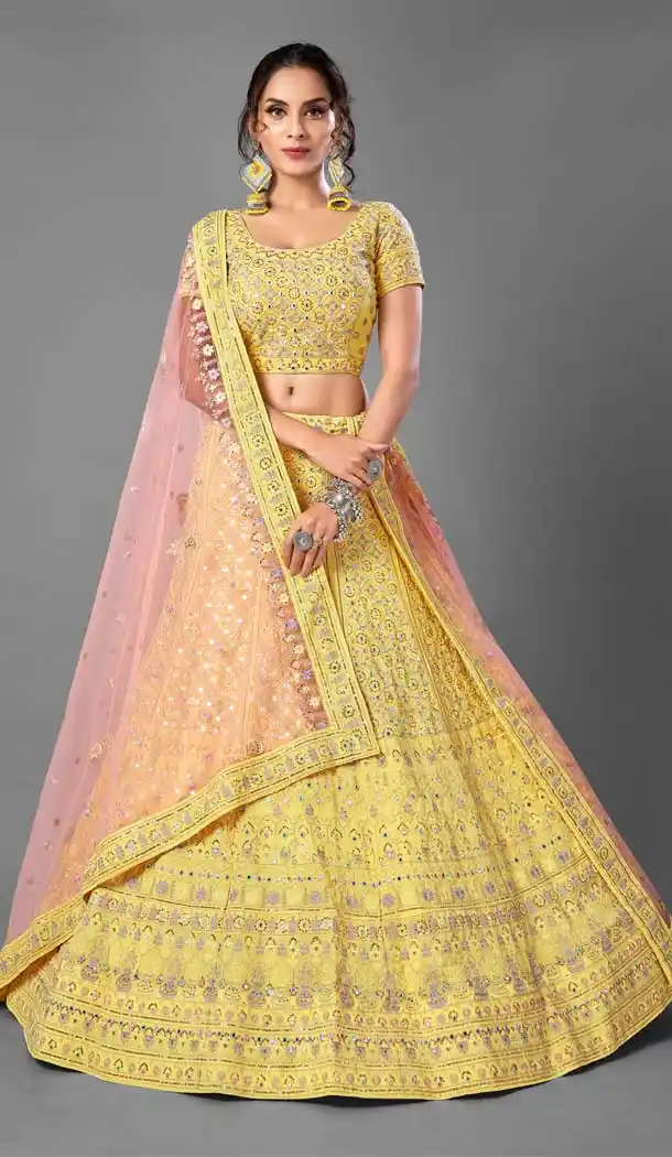 Yellow Color Georgette Designer Bridal Wedding Wear Lehenga Choli -1142127781