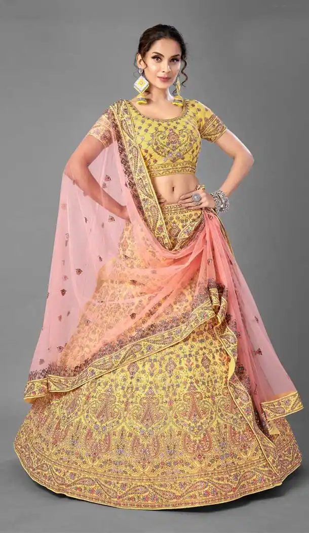 Majesty Yellow Color Georgette Designer Bridal Wedding Wear Lehenga Choli -1142127782