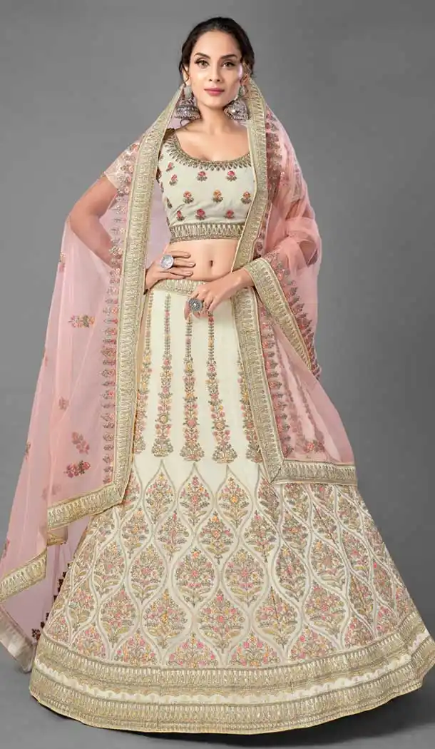 Off White Color Georgette Designer Bridal Wedding Wear Lehenga Choli -1142127784
