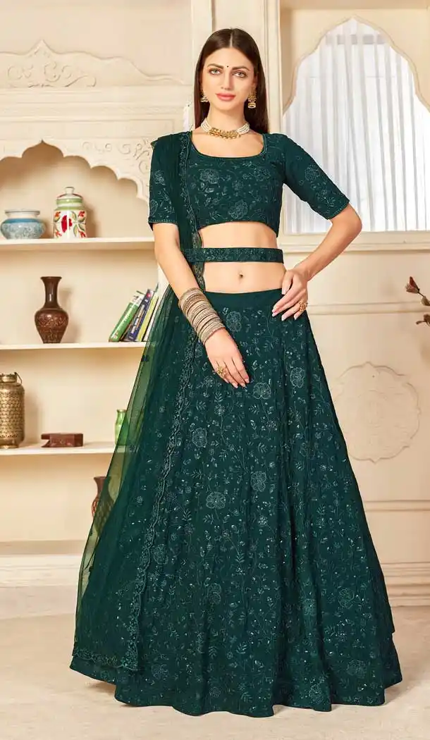 Green Color Georgette Designer Party Wear Lehenga Choli -1145127797