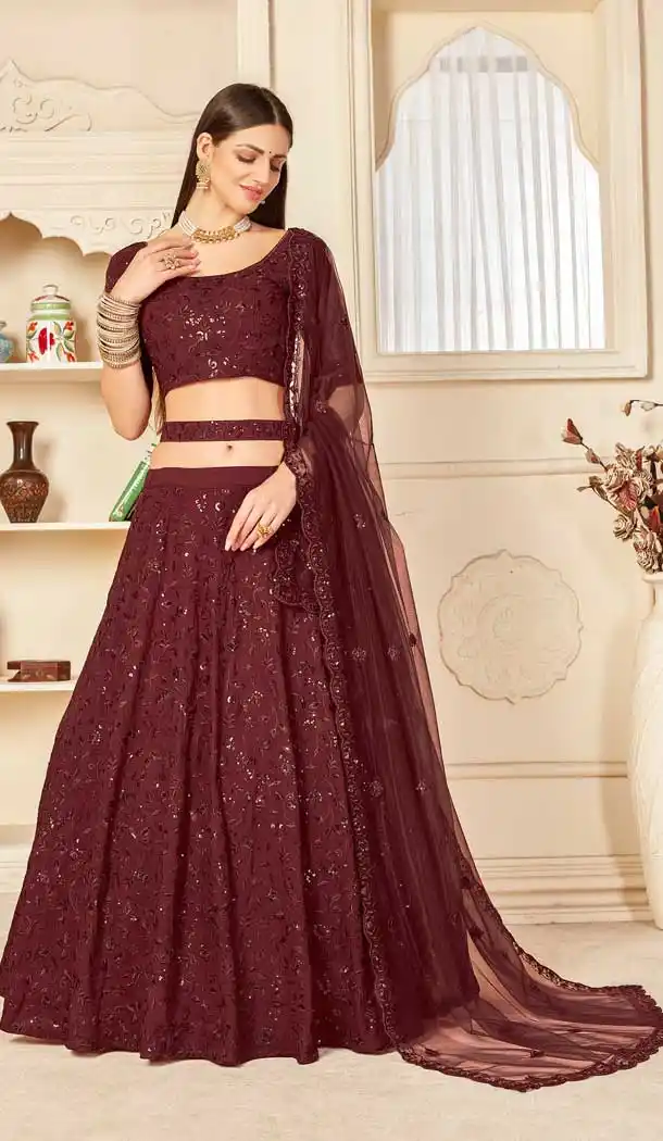 Maroon Color Georgette Designer Party Wear Lehenga Choli -1145127800