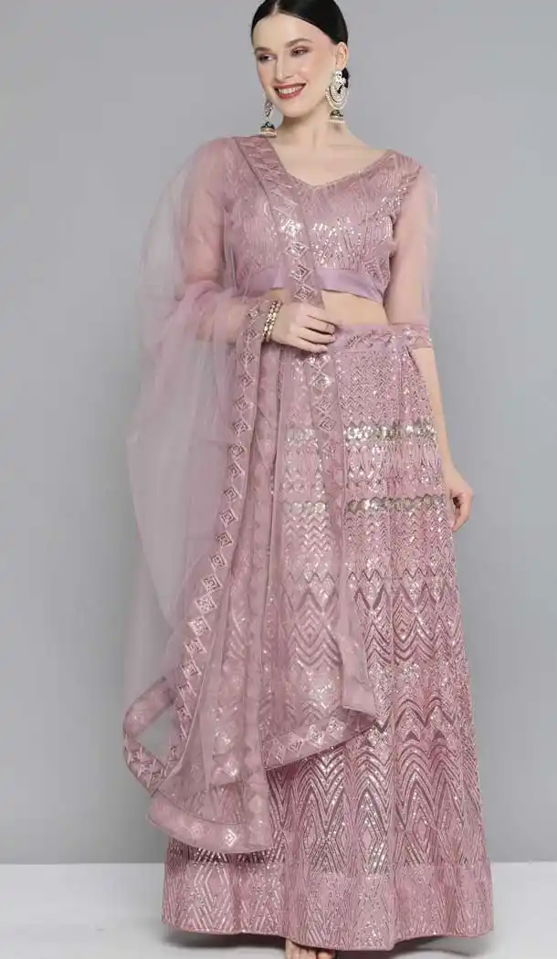 Peach Color Net Designer Party Wear Women Lehenga Choli -1148127817