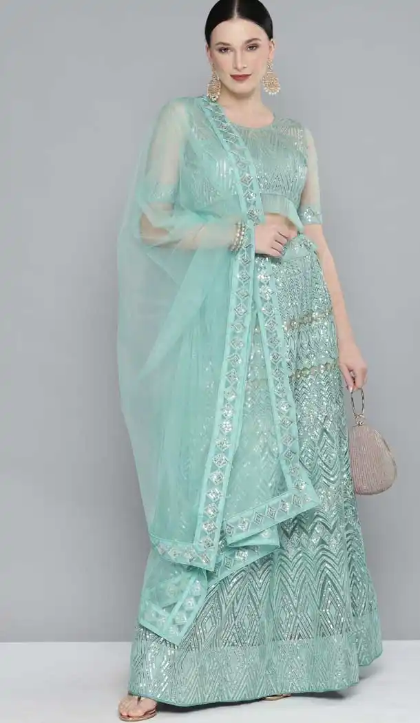 Aqua Color Net Designer Party Wear Women Lehenga Choli -1148127818