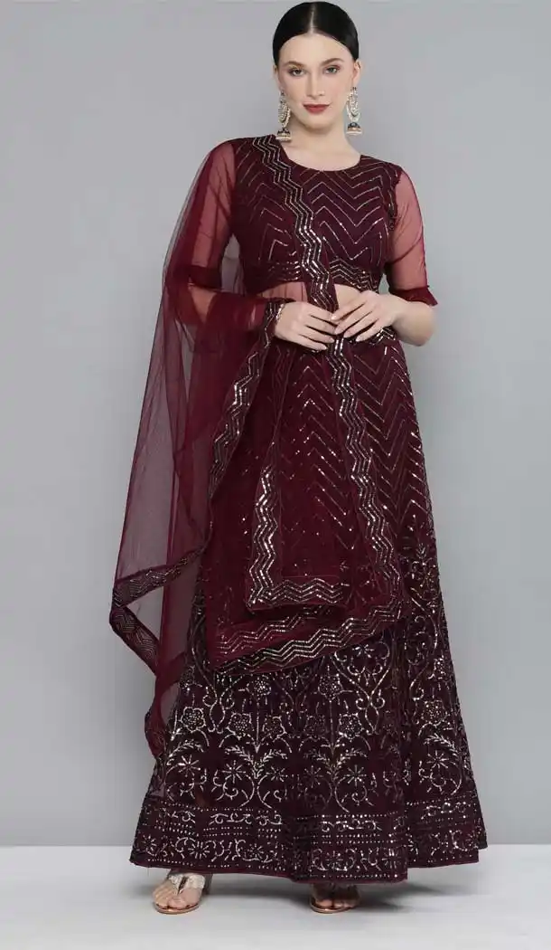 Maroon Color Net Designer Party Wear Women Lehenga Choli -1148127819