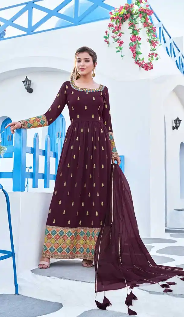 Wine Color Georgette Readymade Heavy Designer Wear Sharara Suit -1162127878