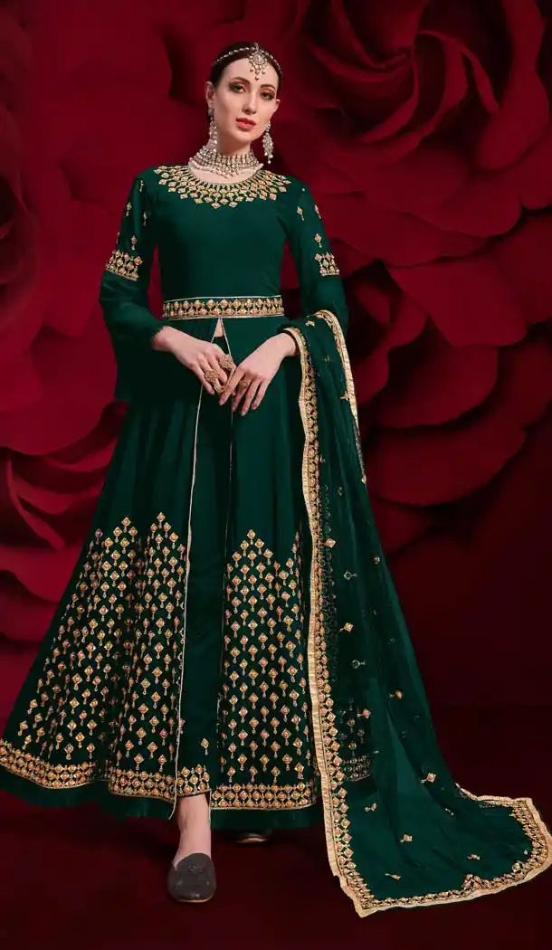 Green Color Pure Georgette Heavy Designer Indo Western Salwar Suit -1165127893