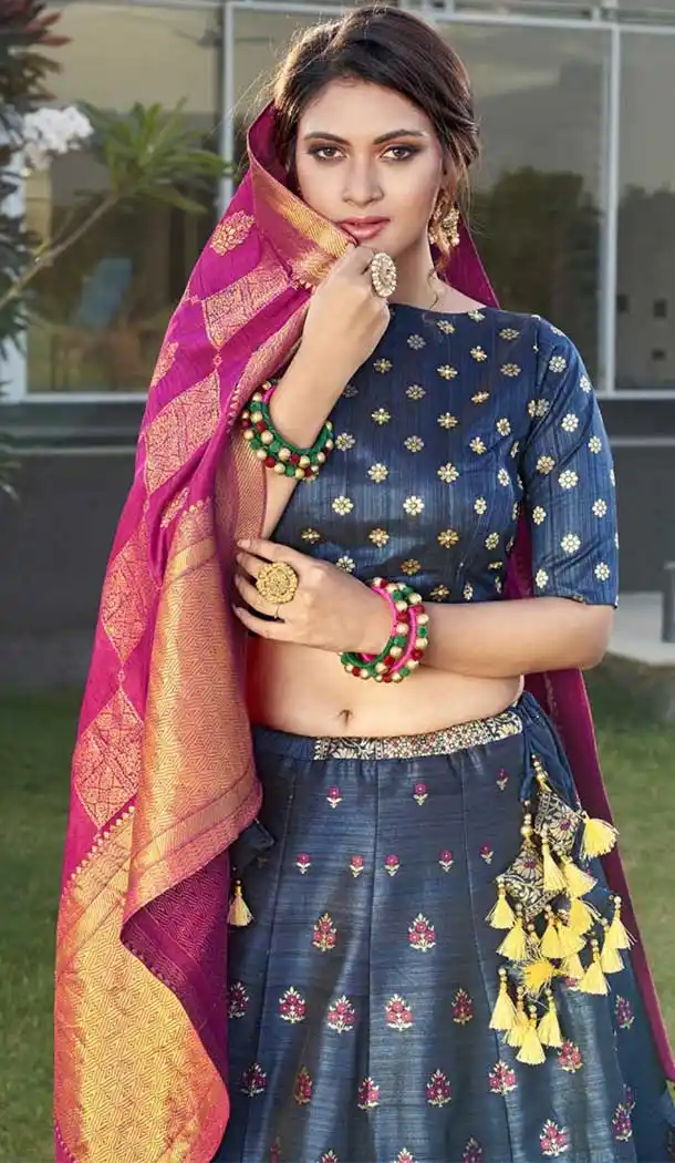Navy Blue Color Silk Designer Traditional Wear Lehenga Choli -1182128029