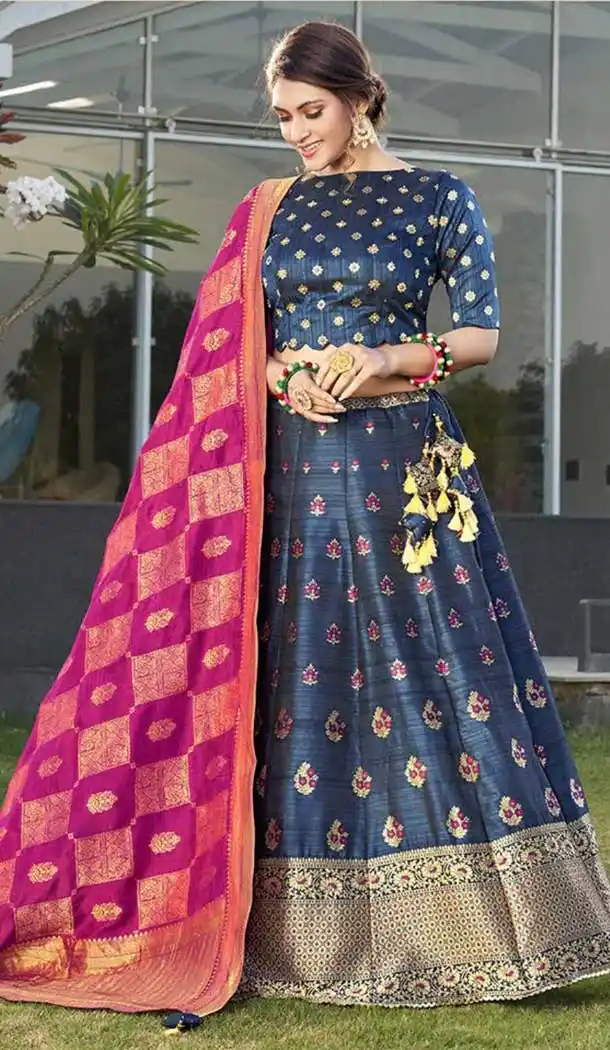 Navy Blue Color Silk Designer Traditional Wear Lehenga Choli -1182128029