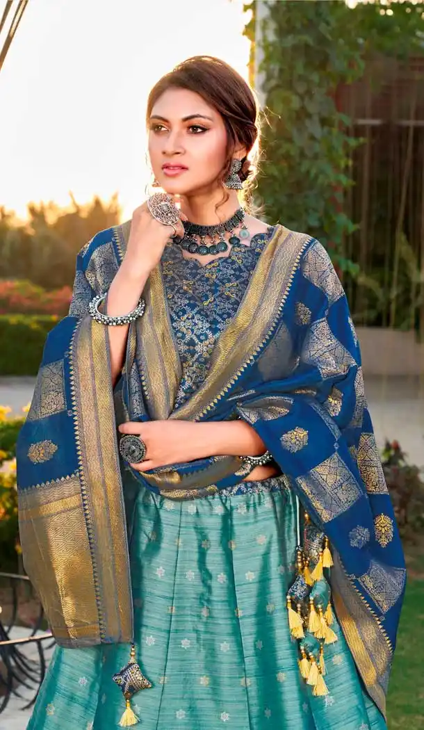 Sky Blue Color Silk Designer Traditional Wear Lehenga Choli -1182128036