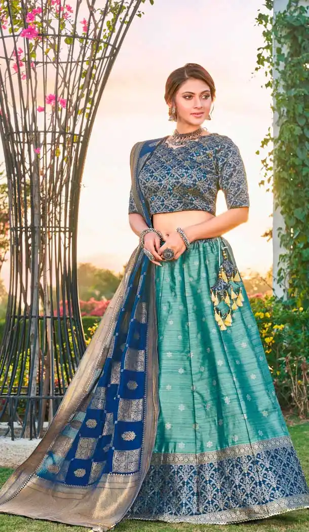 Sky Blue Color Silk Designer Traditional Wear Lehenga Choli -1182128036