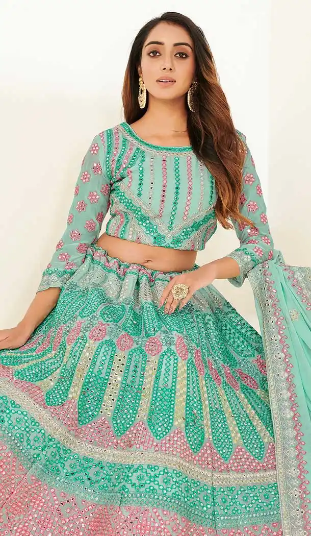 Aqua Color Heavy Georgette Designer Wedding Wear Lehenga Choli -1183128037