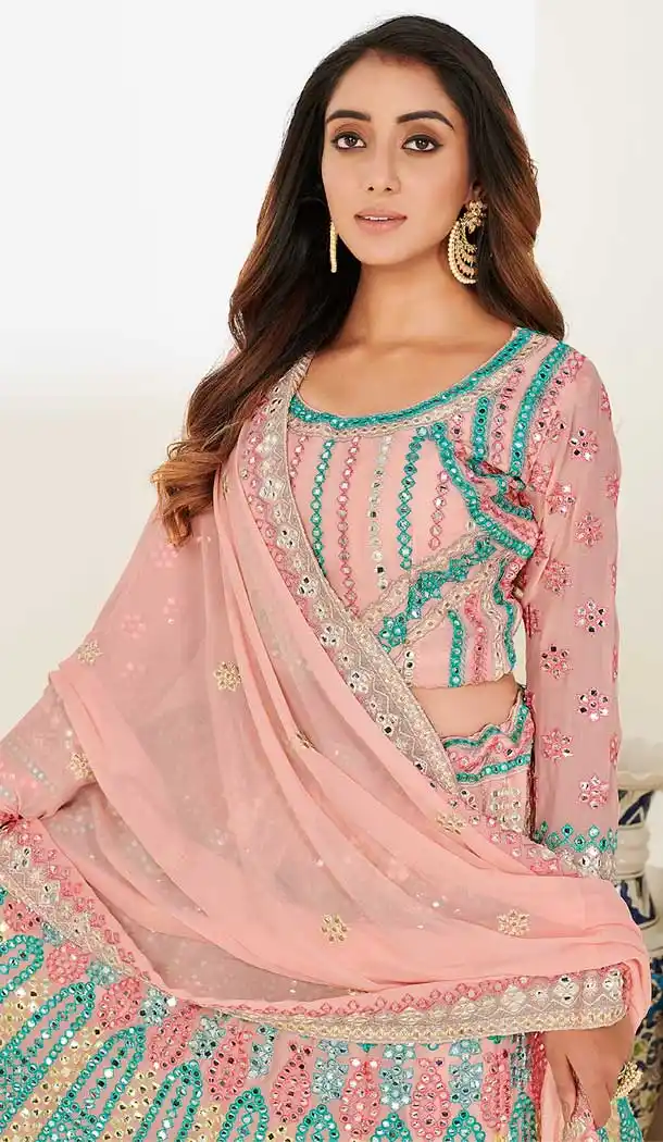 Baby Pink Color Heavy Georgette Designer Wedding Wear Lehenga Choli -1183128038