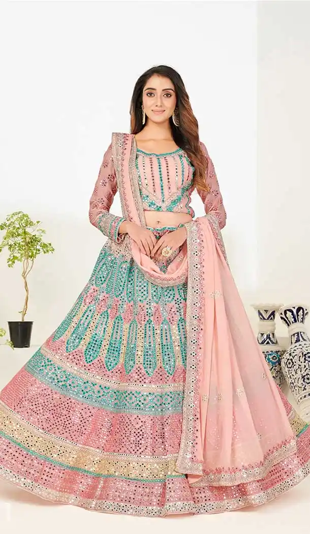 Baby Pink Color Heavy Georgette Designer Wedding Wear Lehenga Choli -1183128038