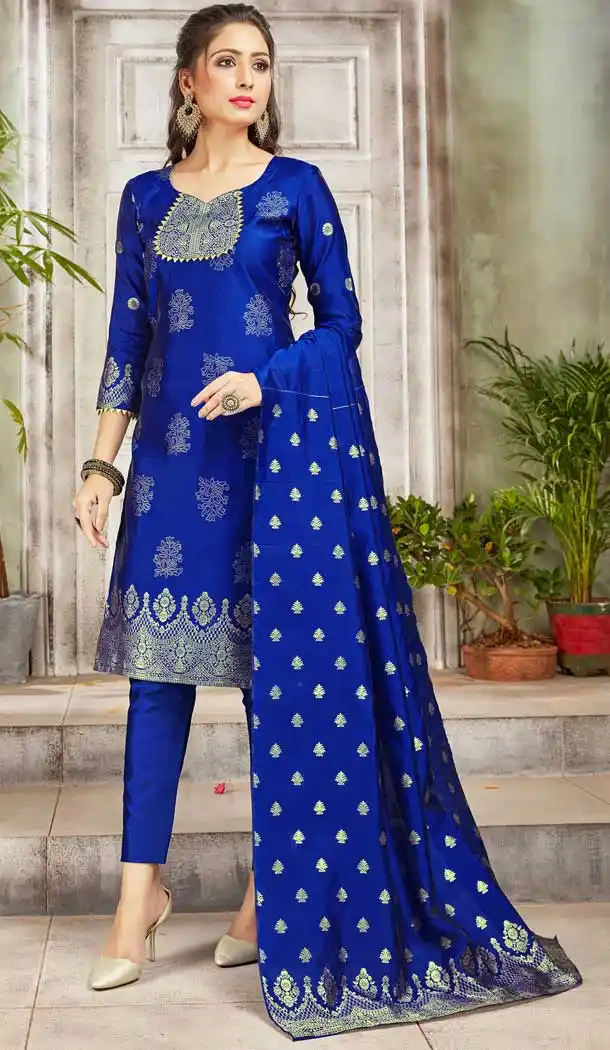 Royal Blue Color Banarasi Art Silk Casual Party Wear Salwar Kameez -1198128124