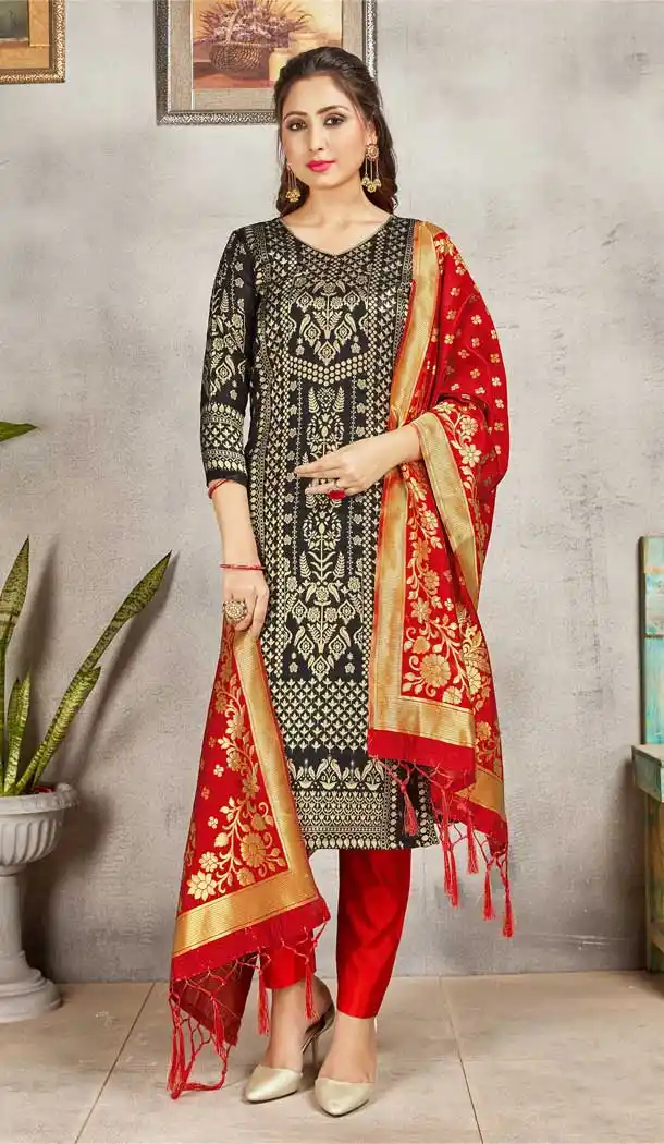 Black Color Banarasi Art Silk Casual Party Wear Salwar Kameez -1198128131
