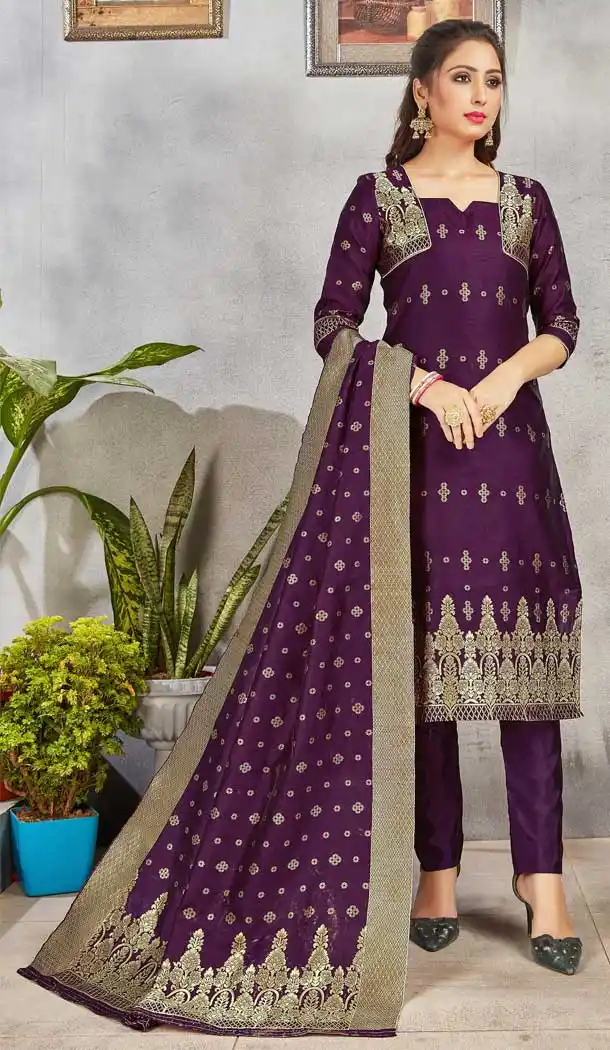 Purple Color Banarasi Art Silk Casual Party Wear Salwar Kameez -1198128134