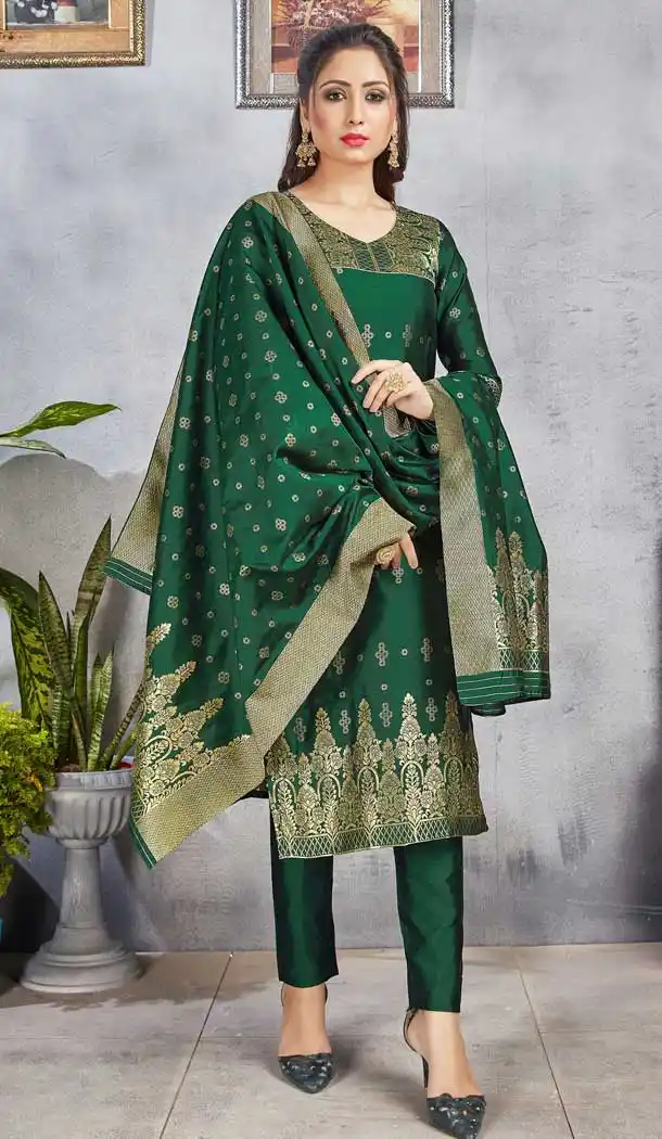 Green Color Banarasi Art Silk Casual Party Wear Salwar Kameez -1198128135