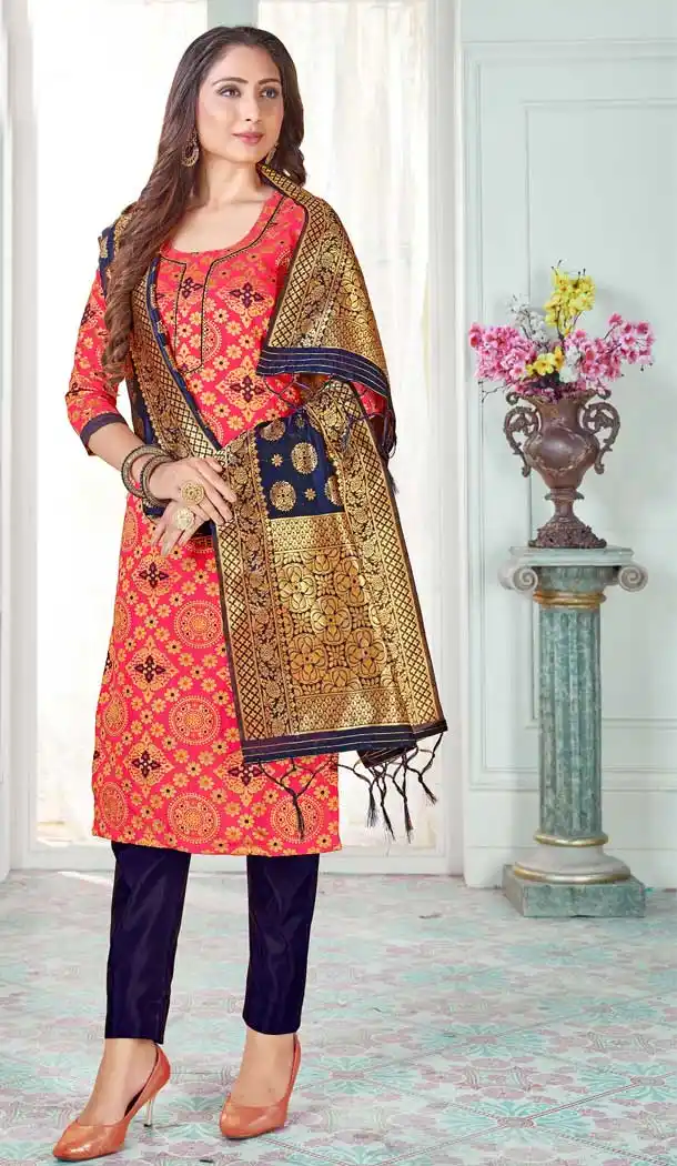 Peach Color Banarasi Art Silk Casual Office Party Wear Salwar Kameez -1199128147