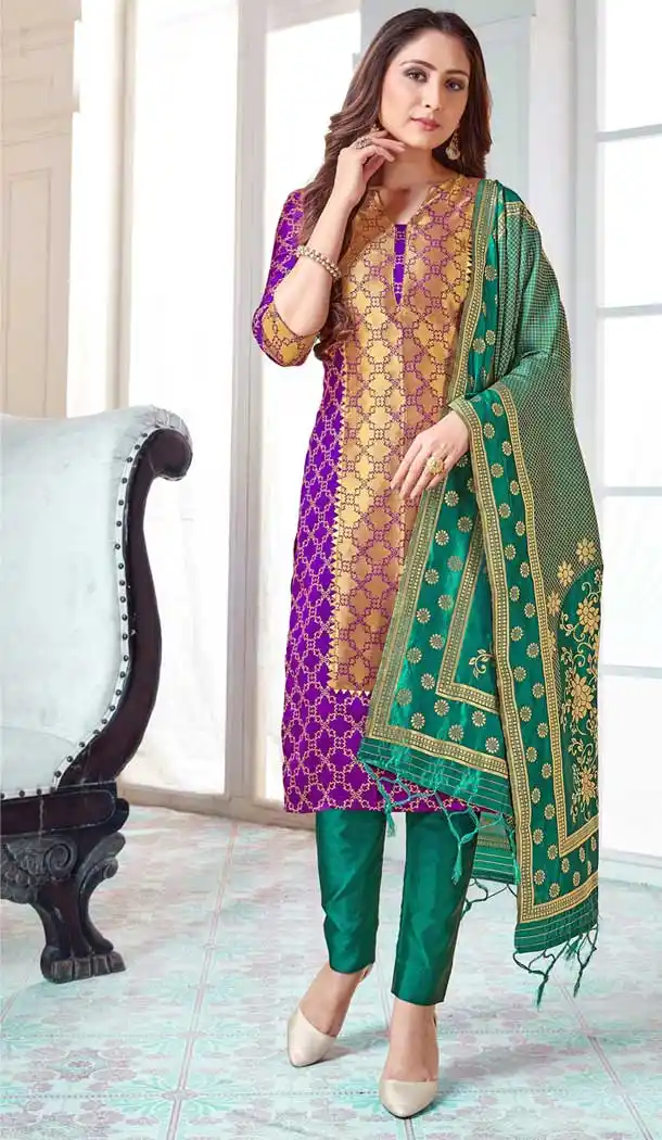 Purple Color Banarasi Art Silk Casual Office Party Wear Salwar Kameez -1199128150