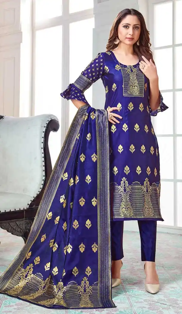 Blue Color Banarasi Art Silk Casual Office Party Wear Salwar Kameez -1199128151