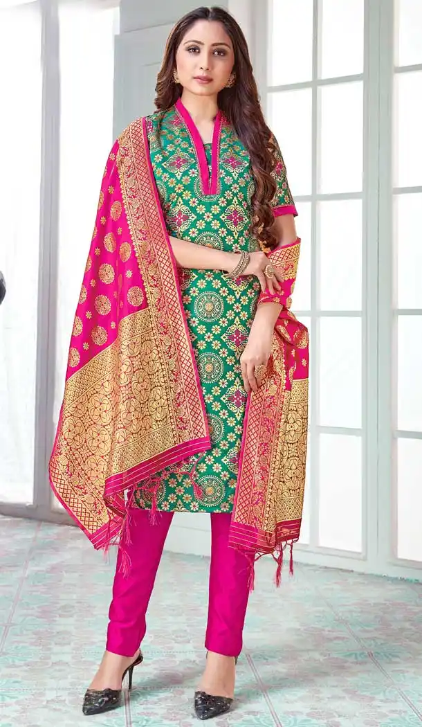 Green Color Banarasi Art Silk Casual Office Party Wear Salwar Kameez -1199128153