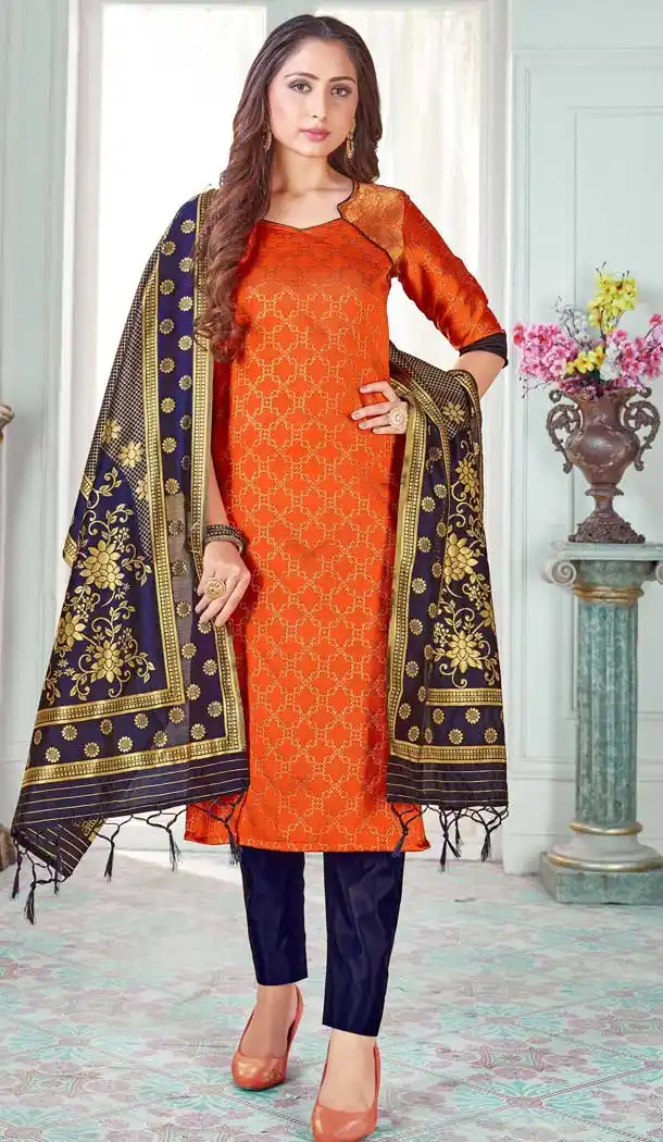 Orange Color Banarasi Art Silk Casual Office Party Wear Salwar Kameez -1199128154