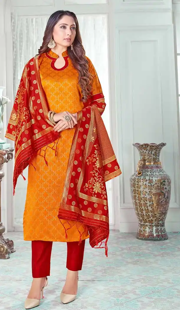 Orange Color Banarasi Art Silk Casual Office Party Wear Salwar Kameez -1199128157