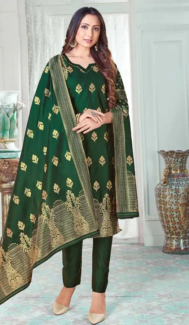 Classy Green Color Banarasi Art Silk Casual Office Party Wear Salwar Kameez -1199128160