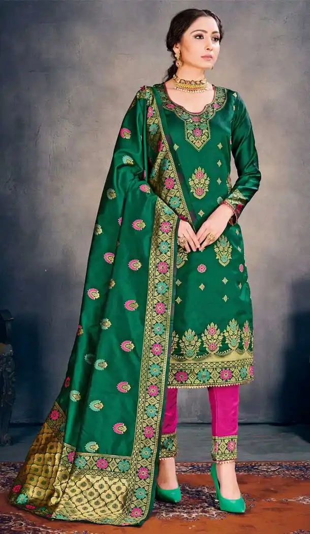 Green Color Banarasi Art Silk Casual Office Wear Salwar Kameez -1200128163