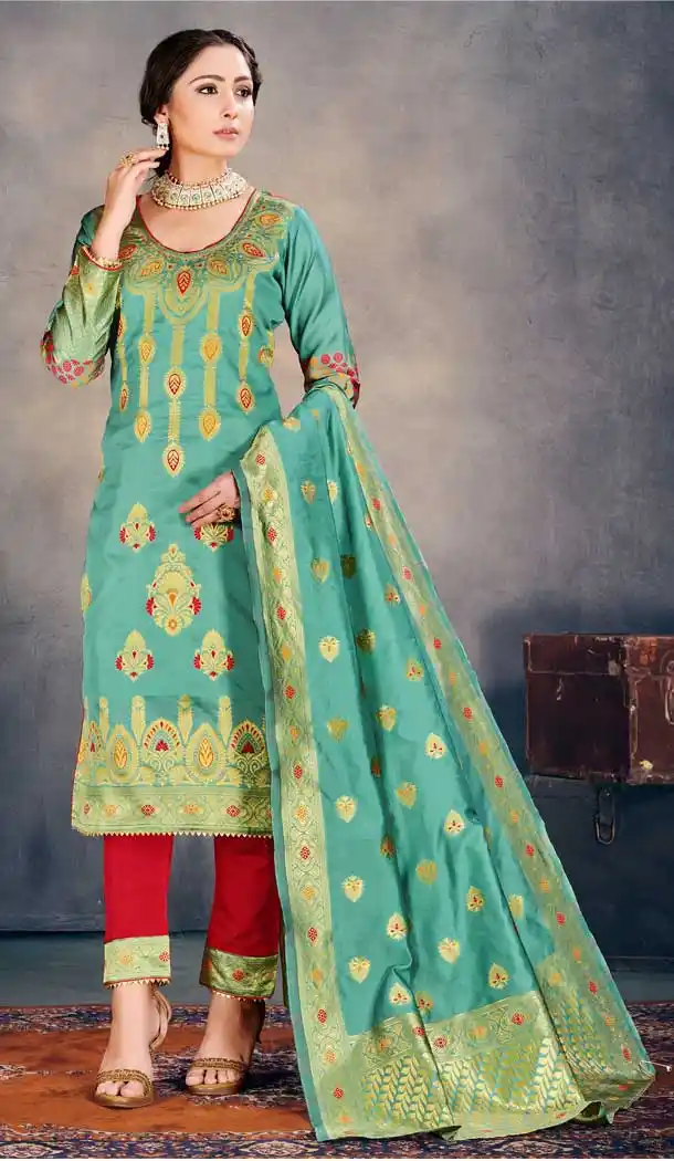 Teal Color Banarasi Art Silk Casual Office Wear Salwar Kameez -1200128167