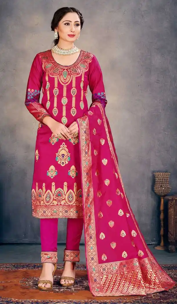 Pink Color Banarasi Art Silk Casual Office Wear Salwar Kameez -1200128168