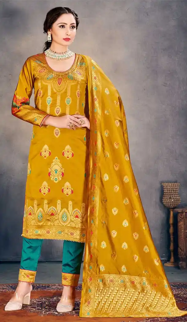 Musterd Color Banarasi Art Silk Casual Office Wear Salwar Kameez -1200128169