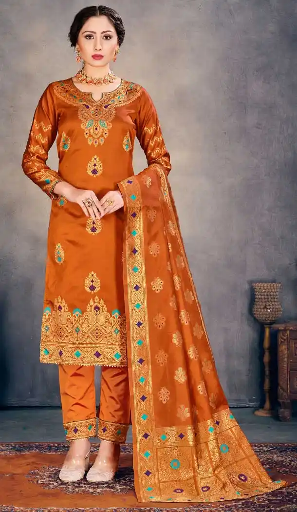 Orange Color Banarasi Art Silk Casual Office Wear Salwar Kameez -1200128170
