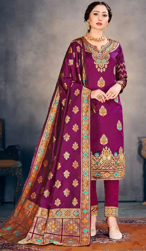 Purple Color Banarasi Art Silk Casual Office Wear Salwar Kameez -1200128172