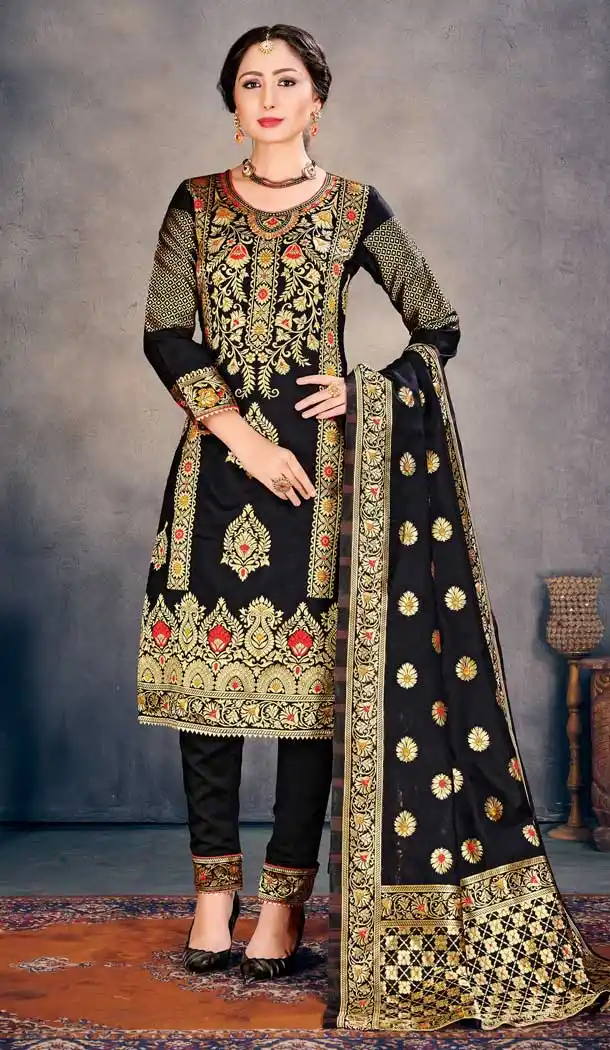 Black Color Banarasi Art Silk Casual Office Wear Salwar Kameez -1200128173
