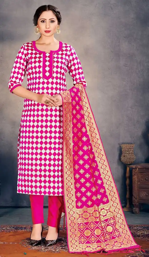 Pink Color Banarasi Art Silk Casual Office Wear Salwar Kameez -1200128175
