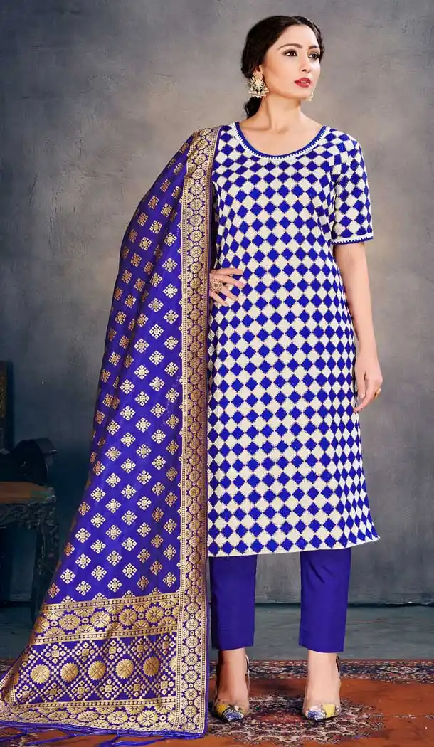 Blue Color Banarasi Art Silk Casual Office Wear Salwar Kameez -1200128176