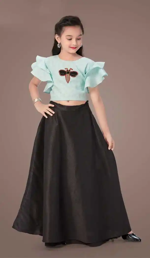 Black Color Linen Cotton Designder Kds Girls Wear Lehenga Choli -1179127999