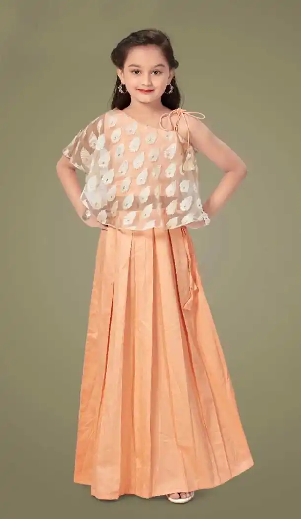 Peach Color Cotton Silk Designder Kds Girls Wear Lehenga Choli -1179128000