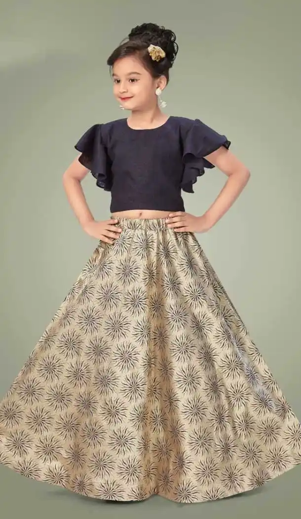 Cream Color Cotton Silk Designder Kds Girls Wear Lehenga Choli -1179128017