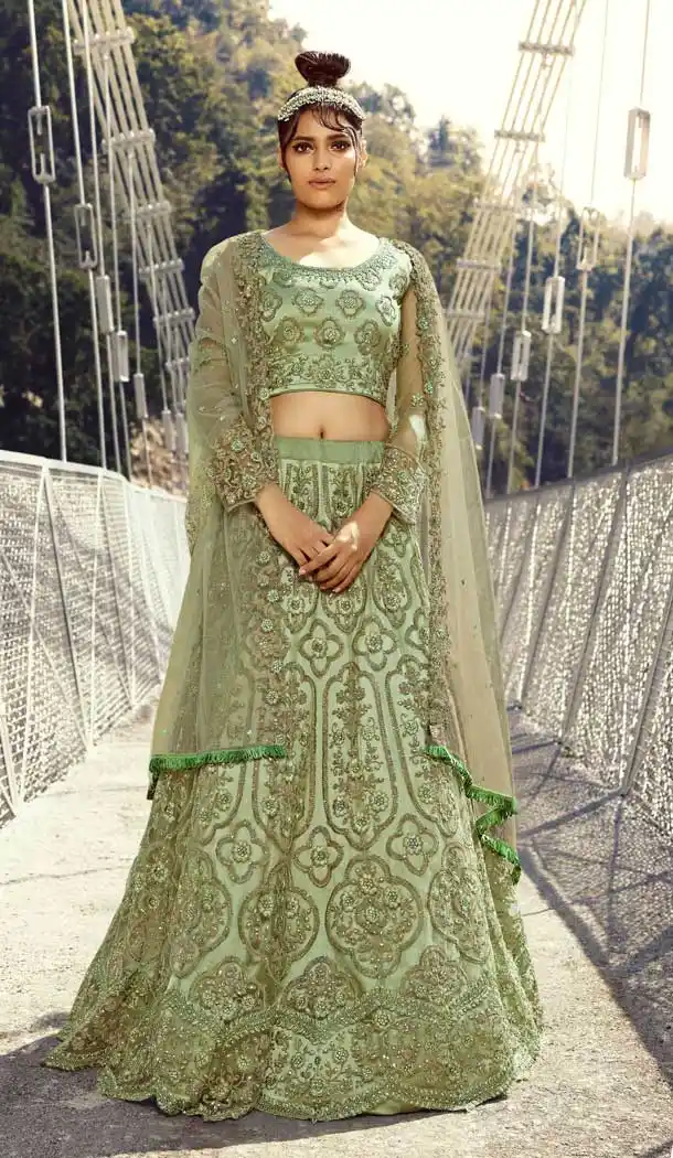 Light Green Color Net Designer Bridal Wear Lehenga Choli -1211128325